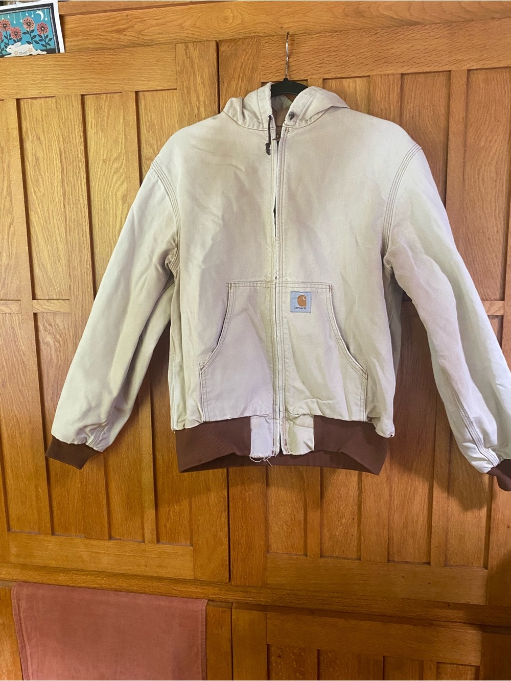 Made in USA Distressed Sun Faded Sandstone Hooded Canvas Jacket Mesh Lined